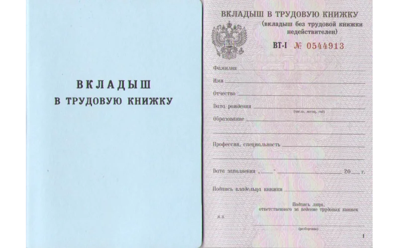 Вкладыш в трудовую книжку - Фото 1
